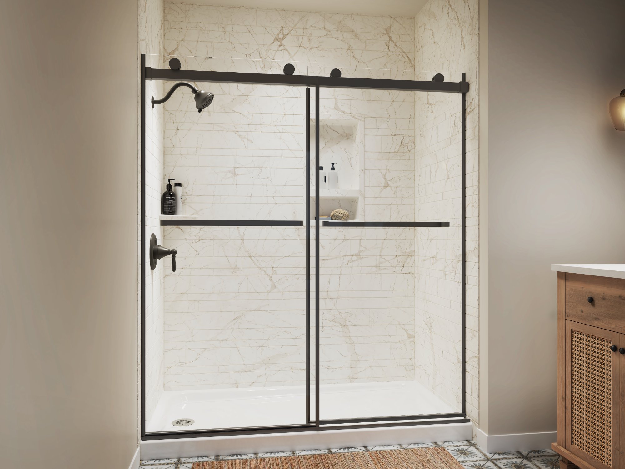 Cafe marble shower from a stylish angle