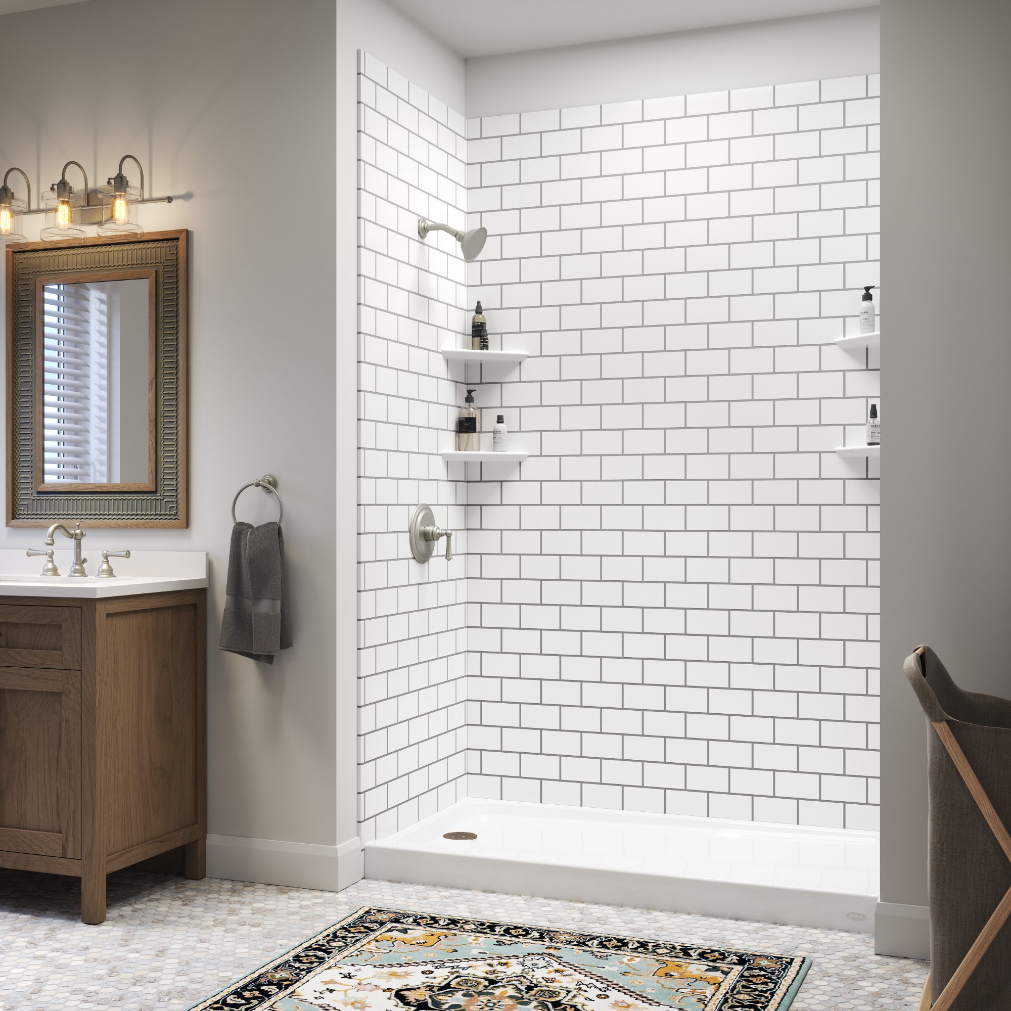 White subway tile tub surround